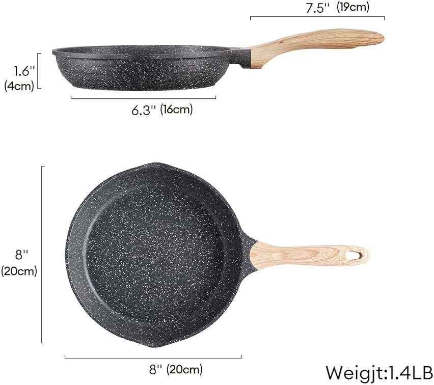 JEETEE 8 Inch Nonstick Frying Pan For Egg, Nonstick Omelette Skillet with Soft Touch Handle, All Stove Induction Compatible - Image 3
