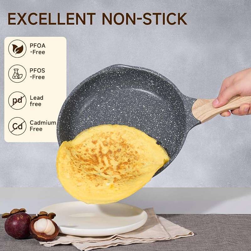 JEETEE 8 Inch Nonstick Frying Pan For Egg, Nonstick Omelette Skillet with Soft Touch Handle, All Stove Induction Compatible - Image 5