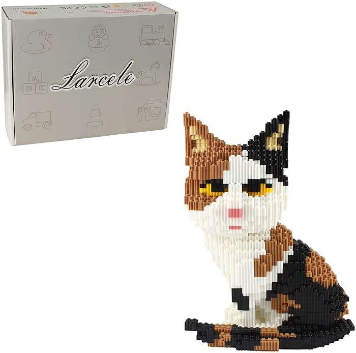 Larcele 4848 Pieces Calico Cat Micro Building Blocks Kit for Teens and Adults, Animal Mini Building Toy Bricks Set for Home or Office Decor KLJM-02 (Model 2842) - Image 1
