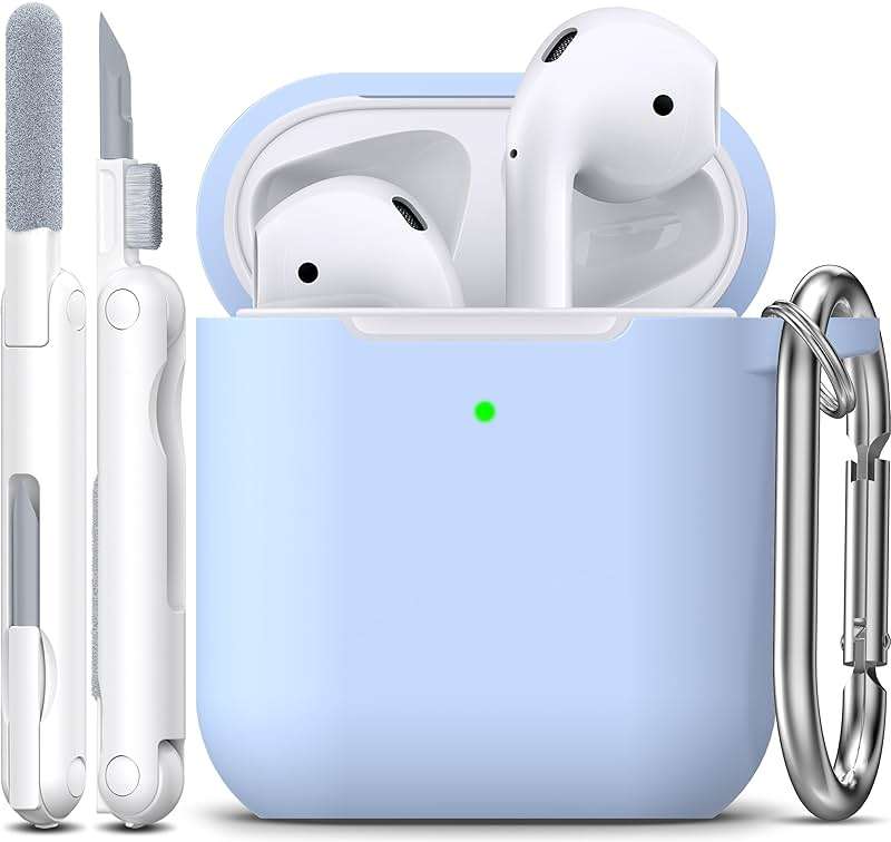 R-fun for AirPods 1/2 Case, Soft Silicone Protective Cover with Keychain and Cleaning Pen, Compatible with AirPods 2nd/1st Generation (2016/2019), Full Drop Protection Cover, Sky Blue - Image 1