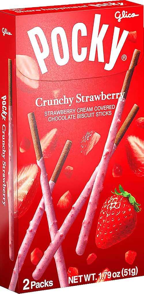 GLICO Pocky Crunchy Strawberry Covered Chocolate Biscuit Sticks 1.79 oz - Image 1