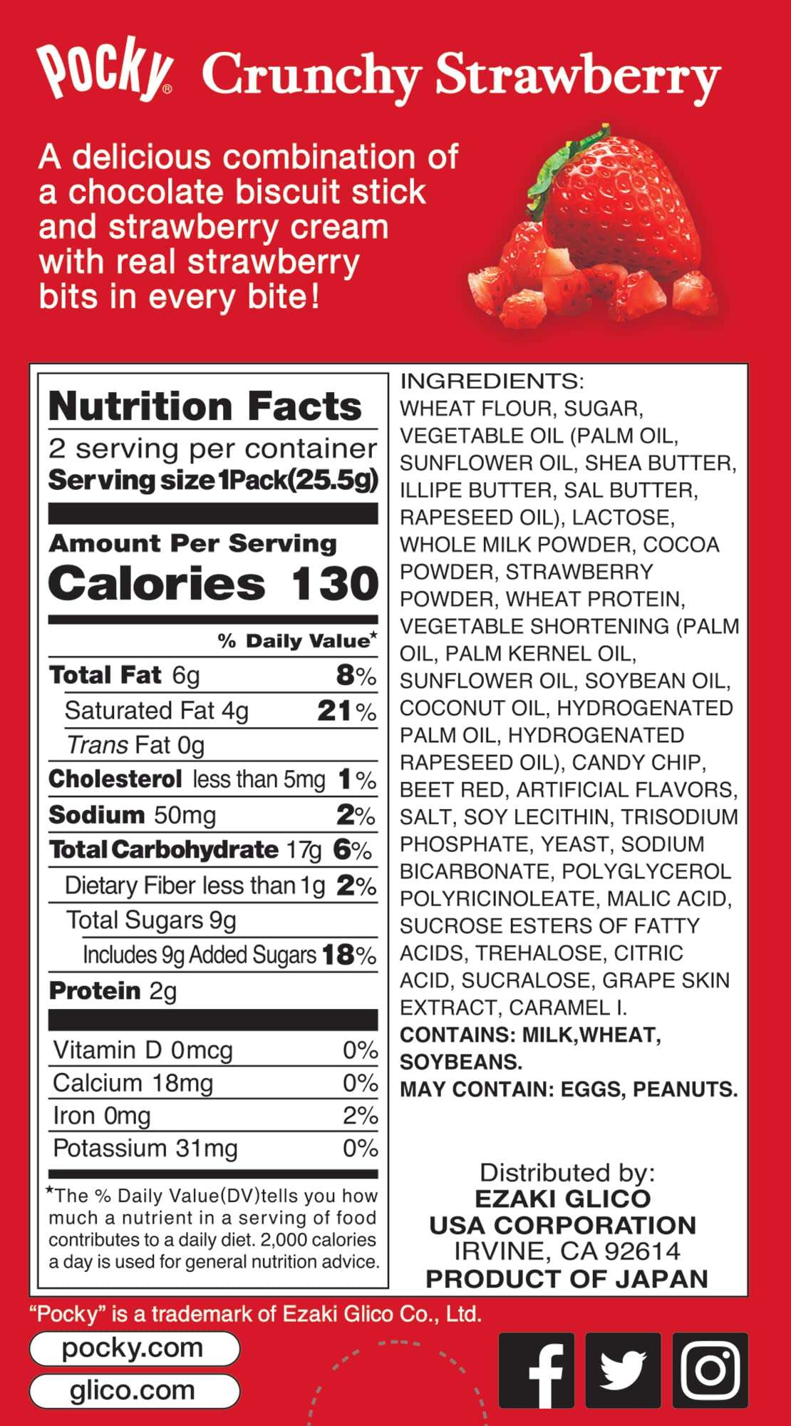 GLICO Pocky Crunchy Strawberry Covered Chocolate Biscuit Sticks 1.79 oz - Image 2