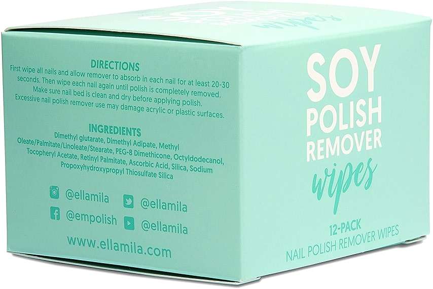 ella+mila Soy Nail Polish Remover Wipes - Non-Acetone, Non-Toxic Fingernail Polish Remover Pads - Travel Size, Individually Wrapped, Lint Free - Enriched with Vitamins (12 Pack) - Image 4