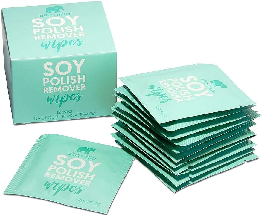 ella+mila Soy Nail Polish Remover Wipes - Non-Acetone, Non-Toxic Fingernail Polish Remover Pads - Travel Size, Individually Wrapped, Lint Free - Enriched with Vitamins (12 Pack) - Image 5