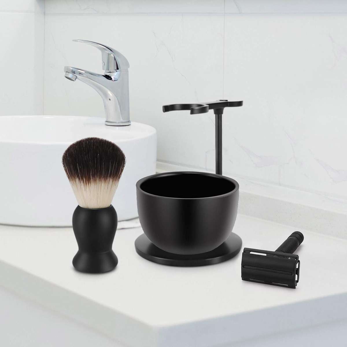 Amazing Razor Shaving Kit - Black Men's Shaving & Grooming Set - Safety Razor, Brush, Stand, Soap Bowl, Stainless Blades - Image 2