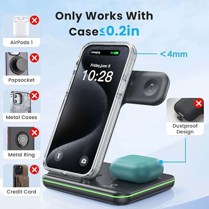 WAITIEE Foldable Wireless Charger for iPhone 17 16 15 14 13 12 11 X 8, 3 in 1 Charging Station for Apple Watch & for AirPods (Black) - Image 6