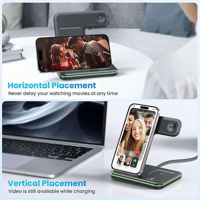 WAITIEE Foldable Wireless Charger for iPhone 17 16 15 14 13 12 11 X 8, 3 in 1 Charging Station for Apple Watch & for AirPods (Black) - Image 7