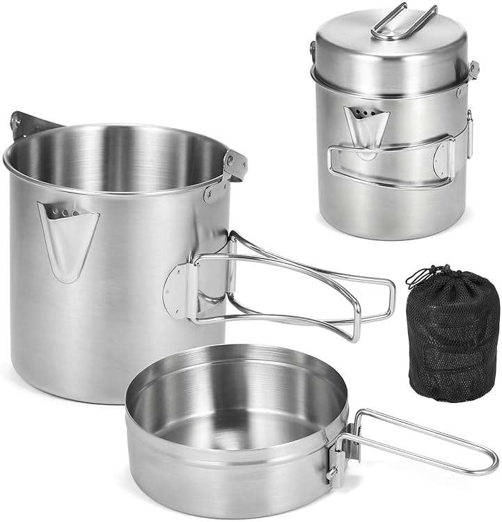 Lixada Camping Cooking Kettle 1L Stainless Steel Pot with Foldable Handle and Dual Use Cover Portable for Hiking Backpacking Picnic - Image 1