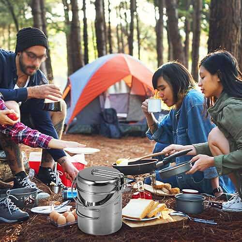Lixada Camping Cooking Kettle 1L Stainless Steel Pot with Foldable Handle and Dual Use Cover Portable for Hiking Backpacking Picnic - Image 2