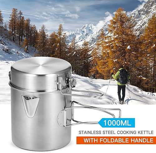 Lixada Camping Cooking Kettle 1L Stainless Steel Pot with Foldable Handle and Dual Use Cover Portable for Hiking Backpacking Picnic - Image 4