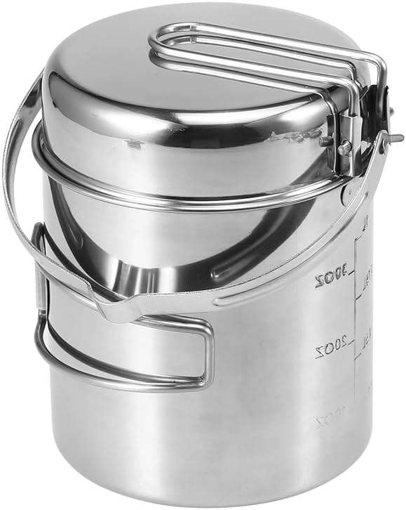 Lixada Camping Cooking Kettle 1L Stainless Steel Pot with Foldable Handle and Dual Use Cover Portable for Hiking Backpacking Picnic - Image 7