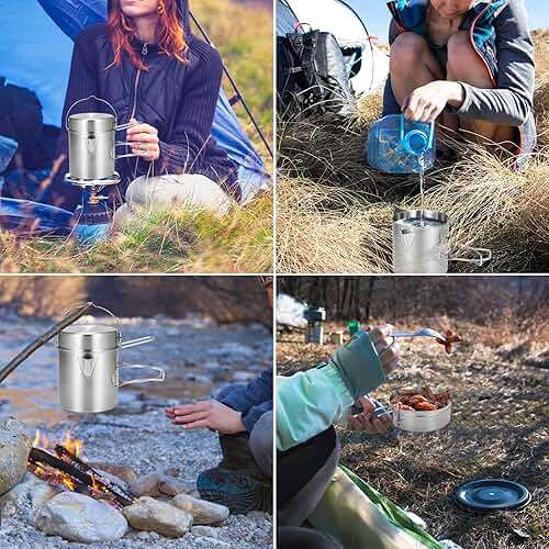 Lixada Camping Cooking Kettle 1L Stainless Steel Pot with Foldable Handle and Dual Use Cover Portable for Hiking Backpacking Picnic - Image 8