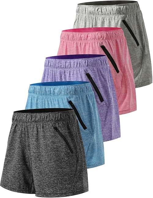 Liberty Imports 1 or 5 Pack Womens Lounge Workout Shorts with Zipper Pockets 5" Inseam Lightweight Athletic Casual Shorts - Image 1