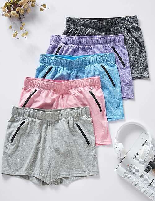 Liberty Imports 1 or 5 Pack Womens Lounge Workout Shorts with Zipper Pockets 5" Inseam Lightweight Athletic Casual Shorts - Image 3