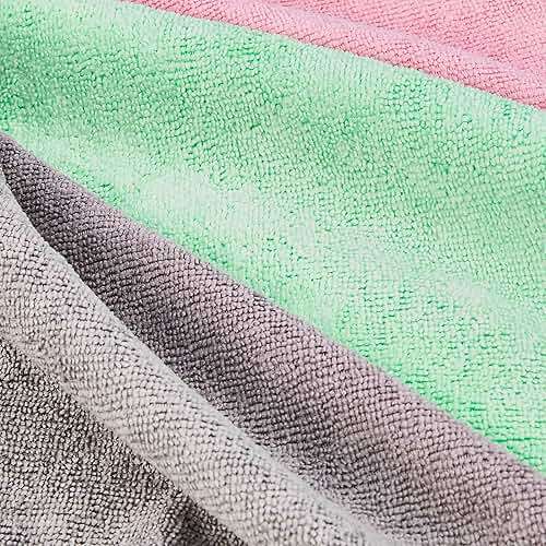 Amazon Basics Microfiber Cleaning Cloths, Ultra-Soft and Highly Absorbent, Streak-Free, Lint-Free, Scratch-Free, Washable, for Car Detailing and Glass Cleaning, 16" x 12", Green/Gray/Pink, 24-Pack - Image 3