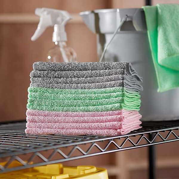 Amazon Basics Microfiber Cleaning Cloths, Ultra-Soft and Highly Absorbent, Streak-Free, Lint-Free, Scratch-Free, Washable, for Car Detailing and Glass Cleaning, 16" x 12", Green/Gray/Pink, 24-Pack - Image 5