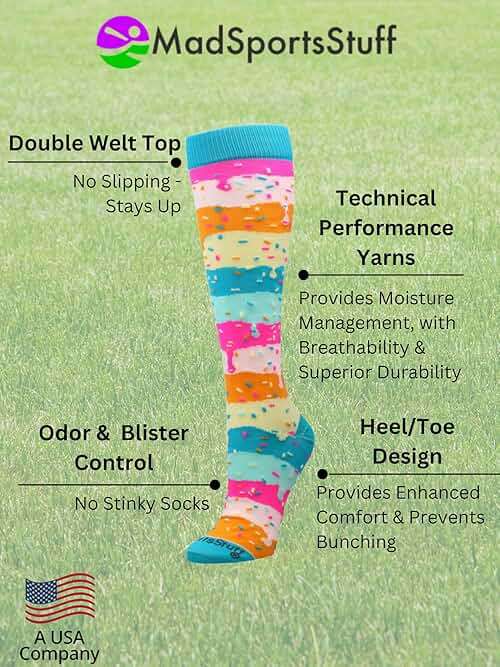 Rainbow Sprinkle Over the Calf Sports Socks – Fun & Colorful Athletic Socks for Girls, Boys, Women & Youth - Image 3
