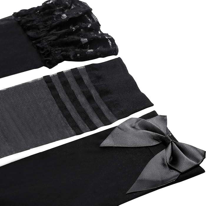 SATINIOR 4 Pack Silk Thigh High Stocking for Women Silicone Semi Sheer Lace Sock Satin Bow Top Stocking Pantyhose for Women - Image 5