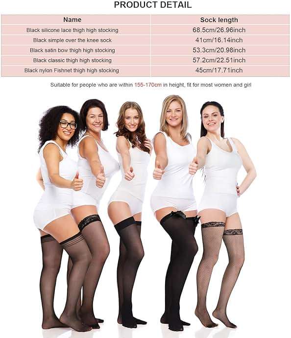 SATINIOR 4 Pack Silk Thigh High Stocking for Women Silicone Semi Sheer Lace Sock Satin Bow Top Stocking Pantyhose for Women - Image 6