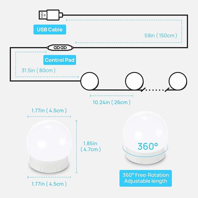 LED Vanity Lights For Mirror, Consciot Hollywood Style Vanity Lights With 10 Dimmable Bulbs, Adjustable Color & Brightness, USB Cable, Mirror Lights Stick on for Makeup Table Dressing Room Mirror - Image 2