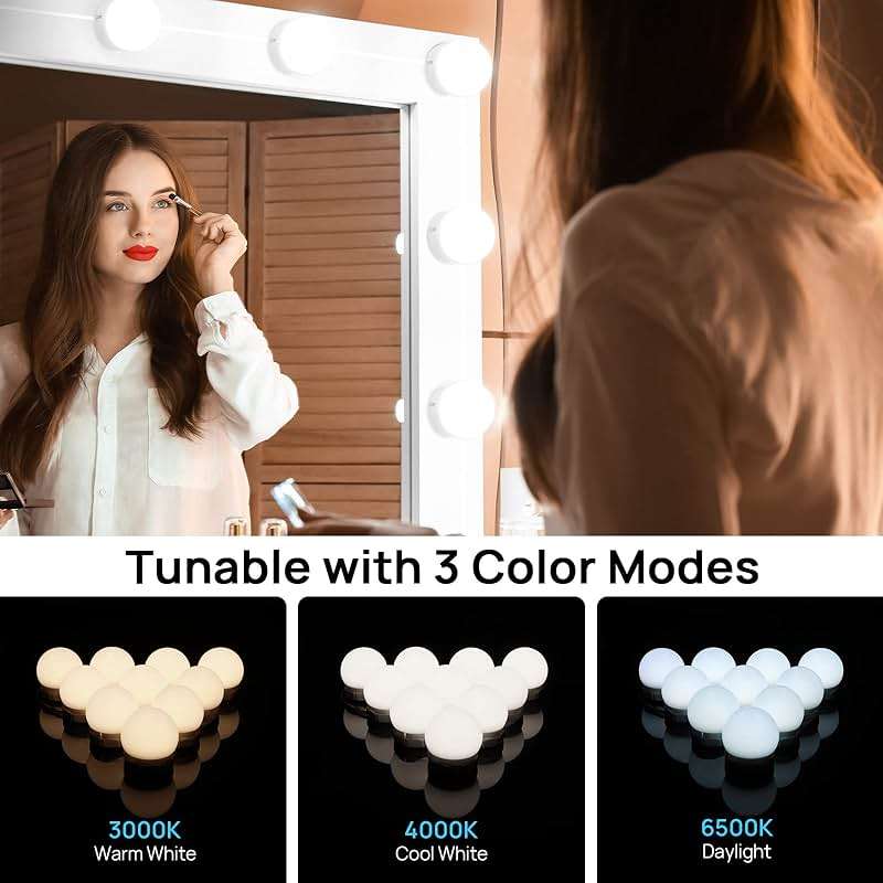 LED Vanity Lights For Mirror, Consciot Hollywood Style Vanity Lights With 10 Dimmable Bulbs, Adjustable Color & Brightness, USB Cable, Mirror Lights Stick on for Makeup Table Dressing Room Mirror - Image 3