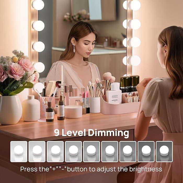 LED Vanity Lights For Mirror, Consciot Hollywood Style Vanity Lights With 10 Dimmable Bulbs, Adjustable Color & Brightness, USB Cable, Mirror Lights Stick on for Makeup Table Dressing Room Mirror - Image 4