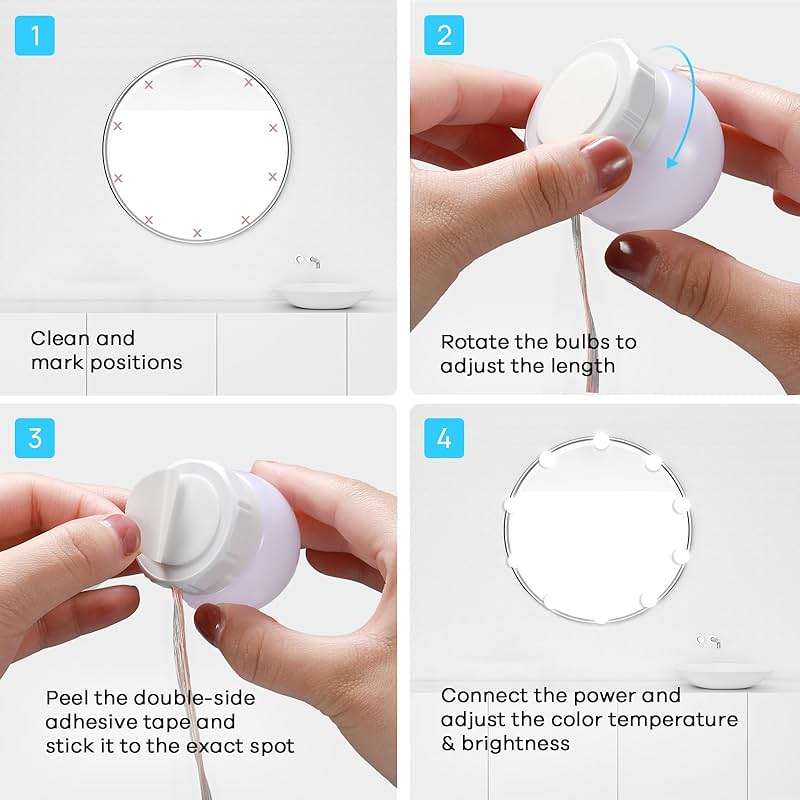 LED Vanity Lights For Mirror, Consciot Hollywood Style Vanity Lights With 10 Dimmable Bulbs, Adjustable Color & Brightness, USB Cable, Mirror Lights Stick on for Makeup Table Dressing Room Mirror - Image 6