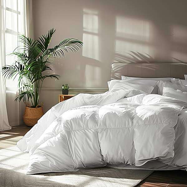 Serta Goose Feather Down Fiber Cotton Comforter Queen Size - 100% Cotton Duvet Insert - Hotel Luxury Hypoallergenic Bedding Comforter All Season Medium Warmth 90 x 90 Inch White - Image 1