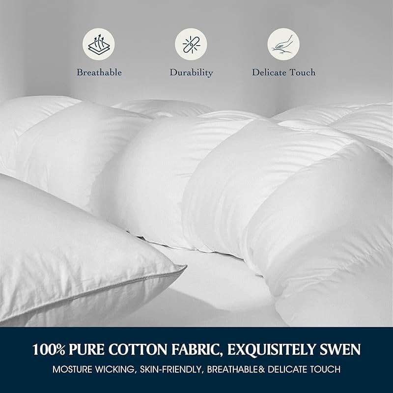 Serta Goose Feather Down Fiber Cotton Comforter Queen Size - 100% Cotton Duvet Insert - Hotel Luxury Hypoallergenic Bedding Comforter All Season Medium Warmth 90 x 90 Inch White - Image 5