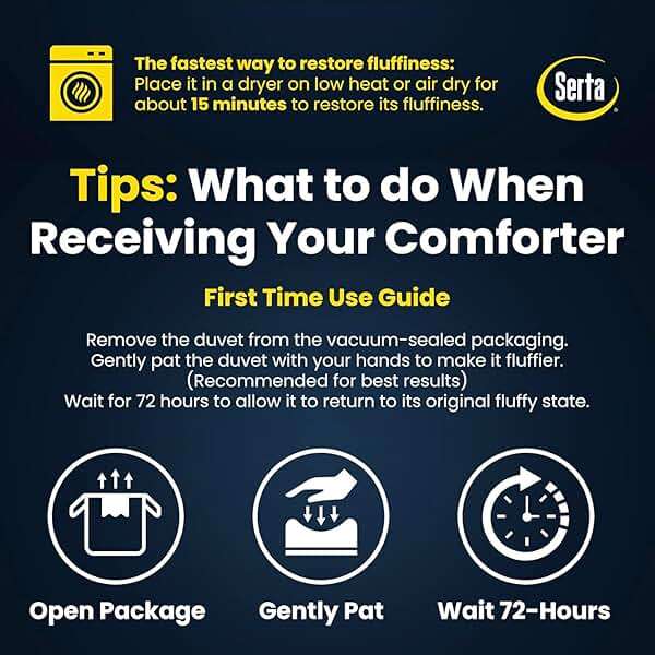 Serta Goose Feather Down Fiber Cotton Comforter Queen Size - 100% Cotton Duvet Insert - Hotel Luxury Hypoallergenic Bedding Comforter All Season Medium Warmth 90 x 90 Inch White - Image 7