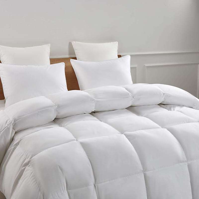 Serta Goose Feather Down Fiber Cotton Comforter Queen Size - 100% Cotton Duvet Insert - Hotel Luxury Hypoallergenic Bedding Comforter All Season Medium Warmth 90 x 90 Inch White - Image 8