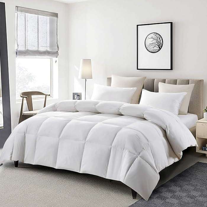 Serta Goose Feather Down Fiber Cotton Comforter Queen Size - 100% Cotton Duvet Insert - Hotel Luxury Hypoallergenic Bedding Comforter All Season Medium Warmth 90 x 90 Inch White - Image 9