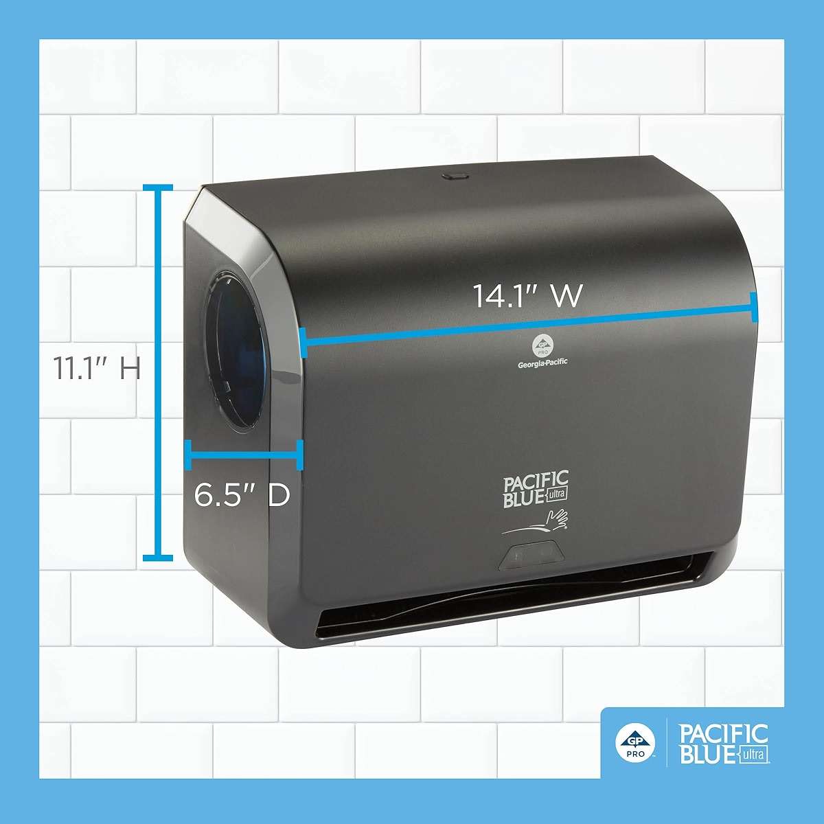 Georgia-Pacific Pacific Blue Ultra 9" Mini Automatic Paper Towel Dispenser by GP PRO (Georgia-Pacific), Black, 54518, 14.1" W x 6.5" D x 11.1" H - New Version - Image 5