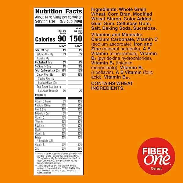Fiber One Cereal, Original Bran, High Fiber Cereal Made with Whole Grain, 19.6 oz - Image 2