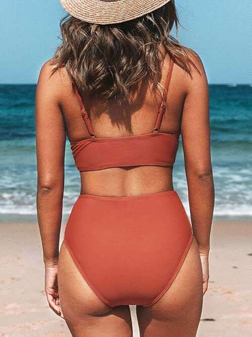 CUPSHE Women's Bikini Sets Two Piece Swimsuit High Waisted V Neck Twist Front Adjustable Spaghetti Straps Bathing Suit - Image 2