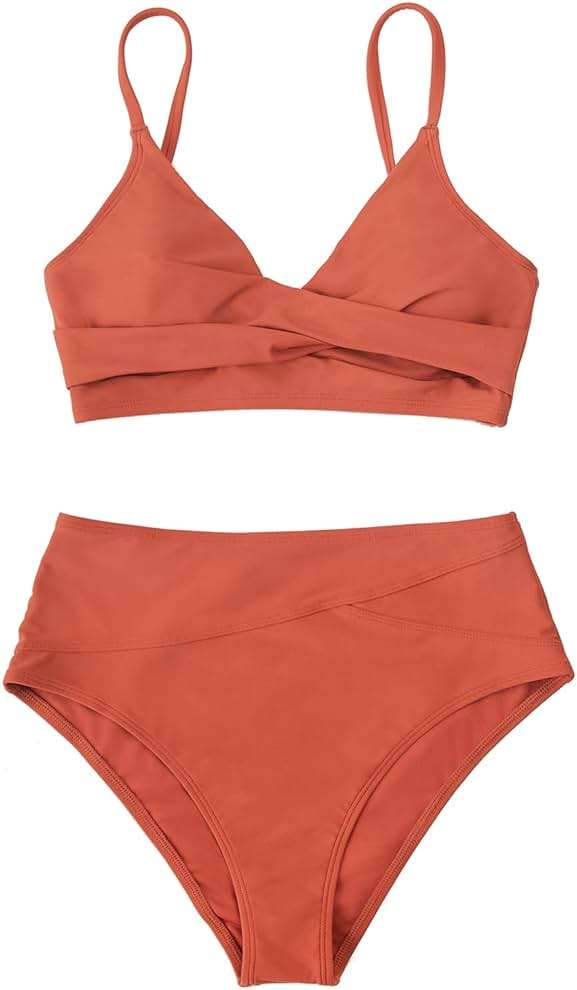 CUPSHE Women's Bikini Sets Two Piece Swimsuit High Waisted V Neck Twist Front Adjustable Spaghetti Straps Bathing Suit - Image 4