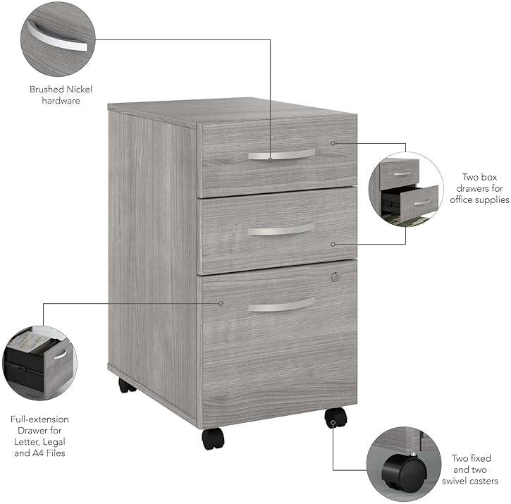 Bush Business Furniture Studio C 3 Drawer Mobile File Cabinet in Platinum Gray | Assembled Office Storage Unit for Home or Commercial Spaces - Image 6