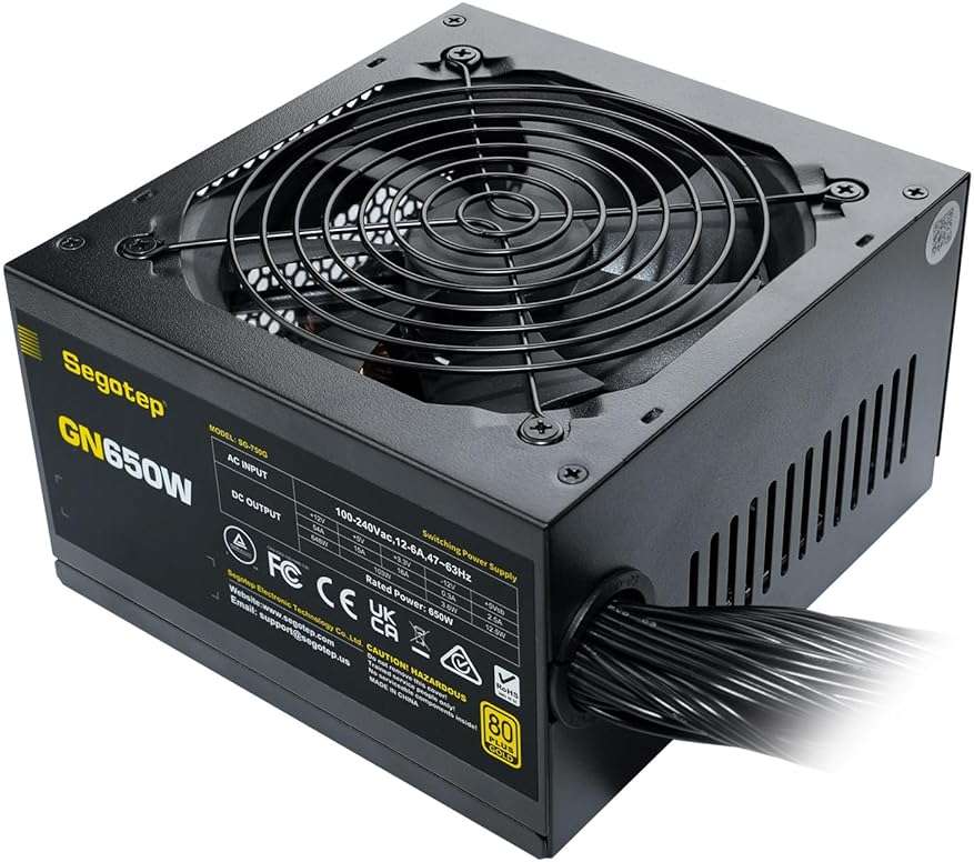 Segotep 650W 80 Plus Gold Certified Non-Modular ATX Power Supply with 6+2 Pin Connectors PFC Protection and RoHS Compliance, 120mm Silent Fan Gaming PSU GN-650 Black - Image 1
