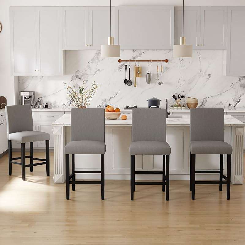 LSSPAID Bar Stools Set of 2, 24.8 Inch Upholstered Fabric Counter Height Stools, Modern Kitchen Island Wood Bar Chairs Barstools with Backrest and Solid Wood Legs, Grey - Image 5