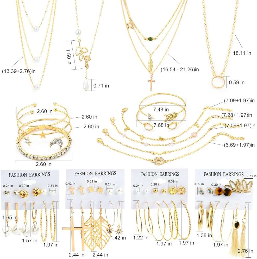 AROIC 38-52PCS Jewelry Set with Necklace Bracelet Layered Ball Dangle Hoop Stud Earrings for Women Jewelry Fashion and Valentine Birthday Party Gift - Image 5