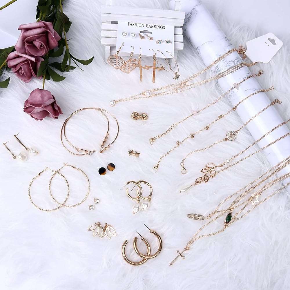 AROIC 38-52PCS Jewelry Set with Necklace Bracelet Layered Ball Dangle Hoop Stud Earrings for Women Jewelry Fashion and Valentine Birthday Party Gift - Image 7