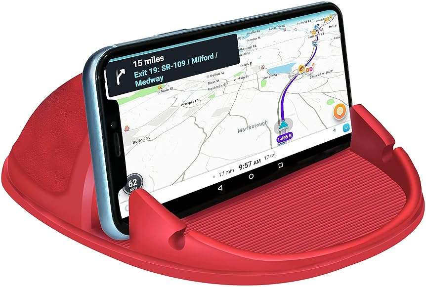 Loncaster Car Phone Holder, Car Phone Mount Silicone Car Pad Mat for Various Dashboards, Slip Free Desk Phone Stand Compatible with iPhone, Samsung, Android Smartphones, GPS Devices and More (Red) - Image 1