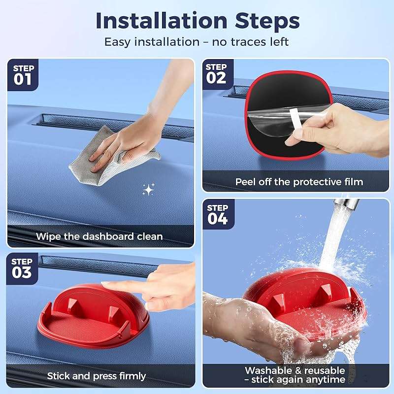 Loncaster Car Phone Holder, Car Phone Mount Silicone Car Pad Mat for Various Dashboards, Slip Free Desk Phone Stand Compatible with iPhone, Samsung, Android Smartphones, GPS Devices and More (Red) - Image 4