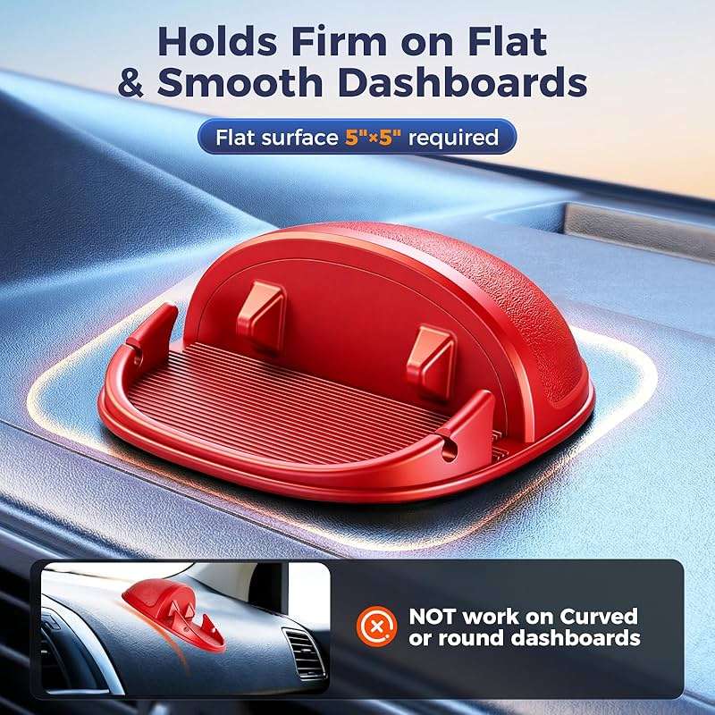 Loncaster Car Phone Holder, Car Phone Mount Silicone Car Pad Mat for Various Dashboards, Slip Free Desk Phone Stand Compatible with iPhone, Samsung, Android Smartphones, GPS Devices and More (Red) - Image 5
