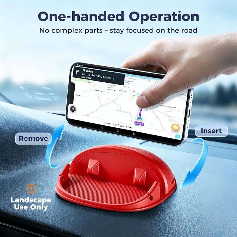 Loncaster Car Phone Holder, Car Phone Mount Silicone Car Pad Mat for Various Dashboards, Slip Free Desk Phone Stand Compatible with iPhone, Samsung, Android Smartphones, GPS Devices and More (Red) - Image 6