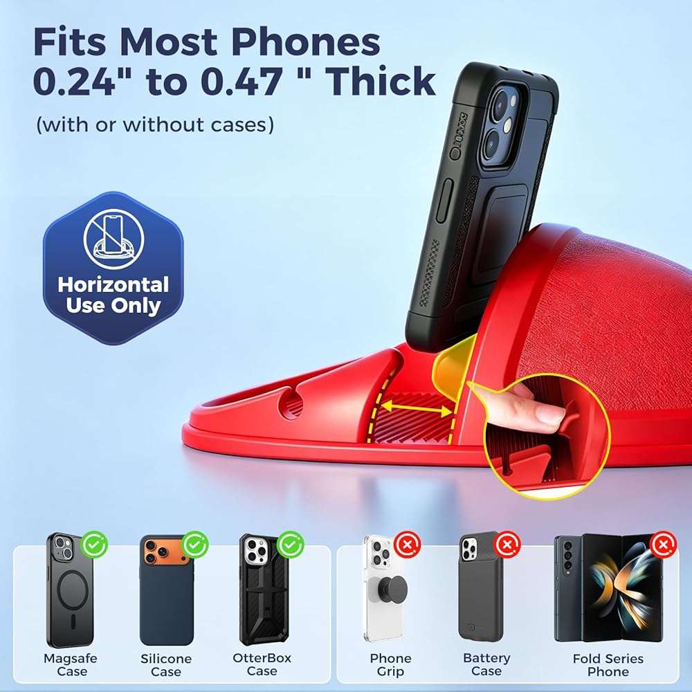 Loncaster Car Phone Holder, Car Phone Mount Silicone Car Pad Mat for Various Dashboards, Slip Free Desk Phone Stand Compatible with iPhone, Samsung, Android Smartphones, GPS Devices and More (Red) - Image 7