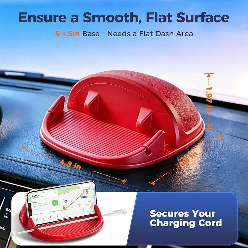 Loncaster Car Phone Holder, Car Phone Mount Silicone Car Pad Mat for Various Dashboards, Slip Free Desk Phone Stand Compatible with iPhone, Samsung, Android Smartphones, GPS Devices and More (Red) - Image 8