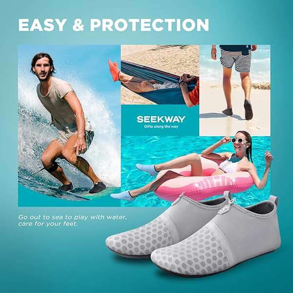 SEEKWAY Water Shoes Quick-Dry Aqua Socks Barefoot Slip-on for Beach Pool Swim River Yoga Lake Surf Women Men Black SK001 - Image 6