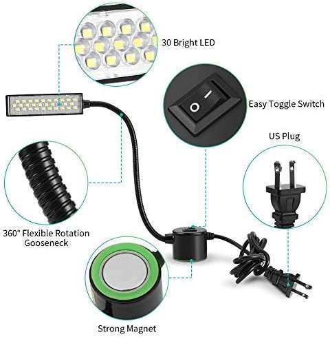 eecoo Sewing Machine Light, 30LED Flexible Gooseneck Arm Work Light with Magnetic Mounting Base, Multifunctional LED Light for Reading Workbench Lathe Drill Press Gray and car Repair - Image 8