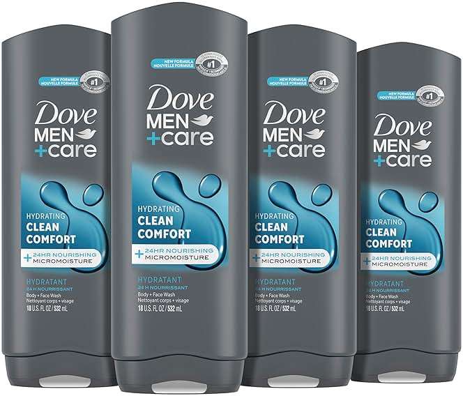 DOVE MEN + CARE Body and Face Wash Clean Comfort 4 Count for Healthier and Stronger Skin Effectively Washes Away Bacteria While Nourishing Your Skin, 18 oz - Image 1